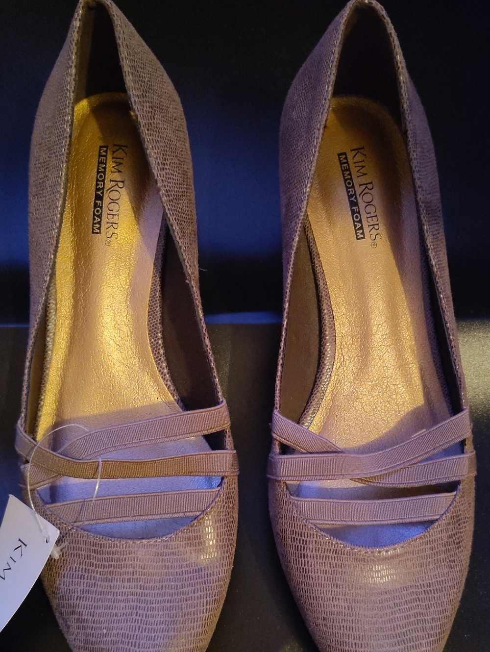 Kim Rogers Taupe Textured Pointed-Toe Pumps with Elastic Cross Straps